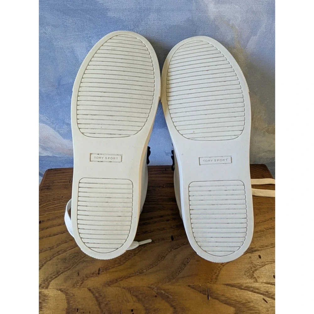 Tory Burch Sport White Blue Ruffle Leather Sneakers Women Size 7M